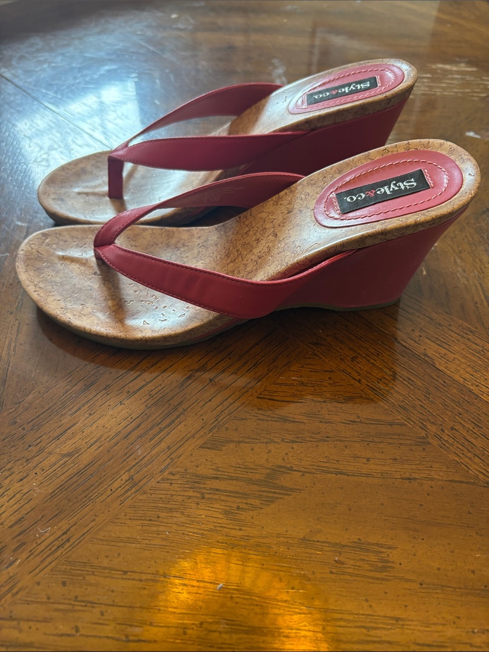 NWT Style & Co. Chicklet Pink Wedge Thong Sandals